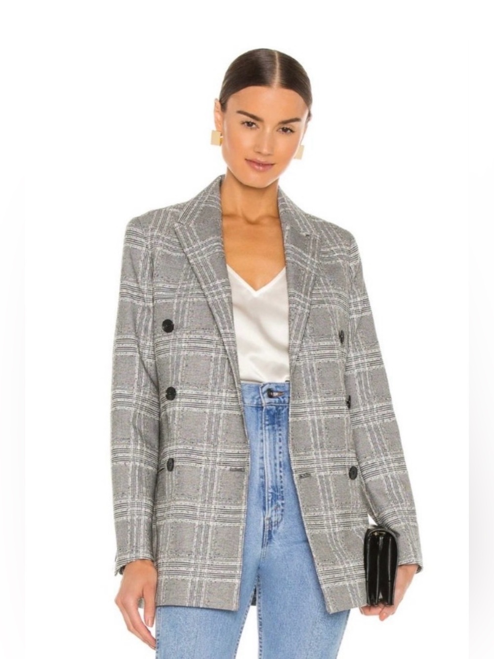 All Saints Astrid Black and White Plaid Double Breasted Blazer Size 10